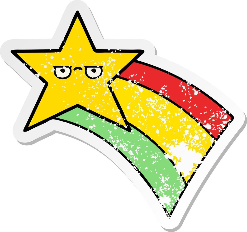 distressed sticker of a cute cartoon shooting rainbow star vector