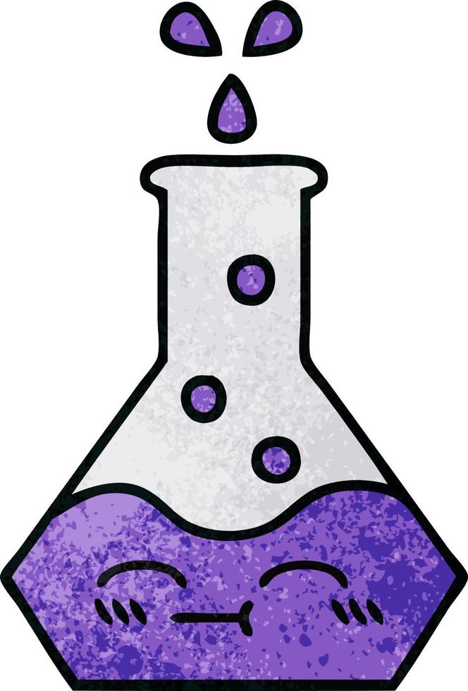 retro grunge texture cartoon science beaker vector