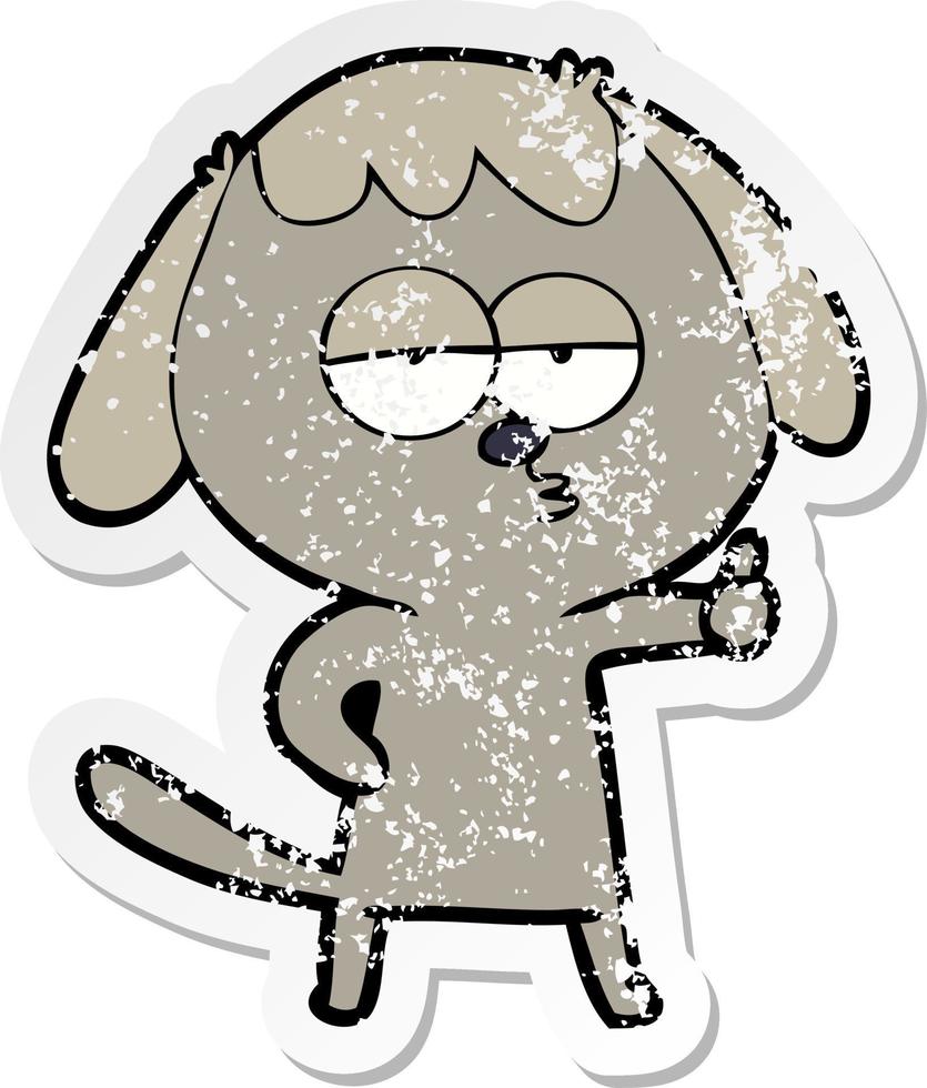 pegatina angustiada de un perro aburrido de dibujos animados vector