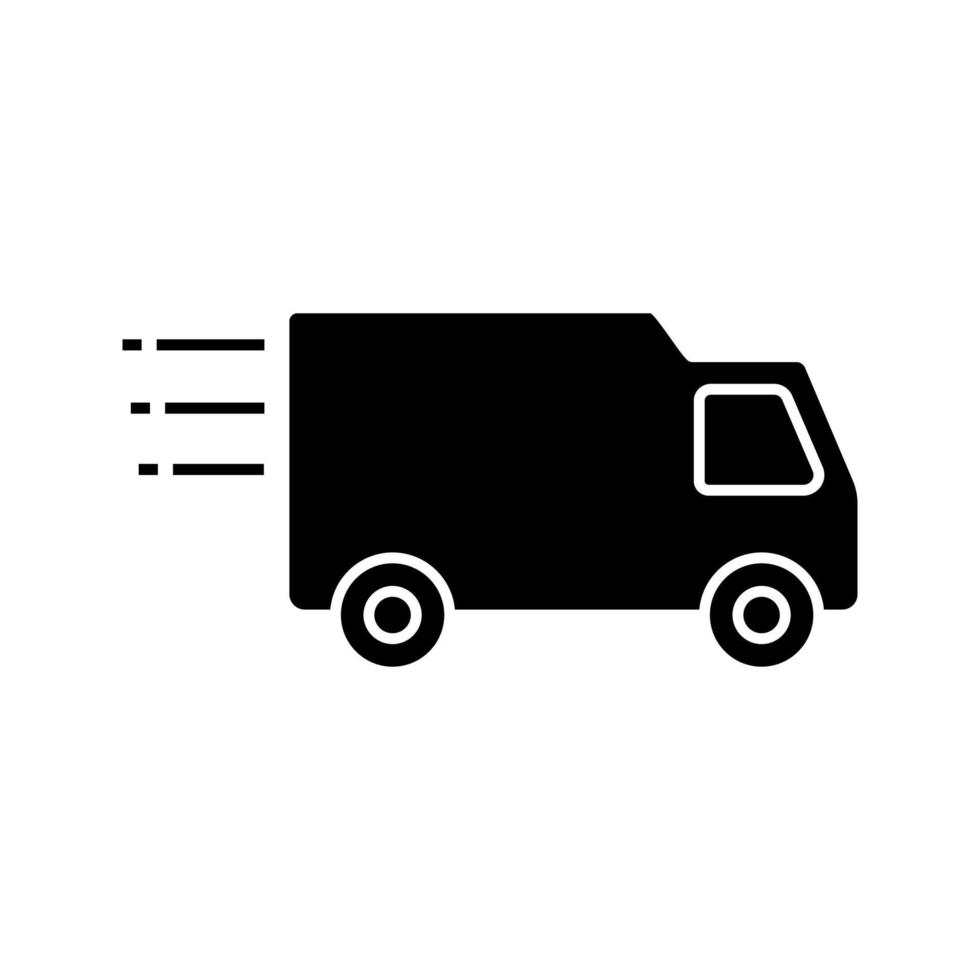 Delivery van glyph icon. Fast shipping. Freight transport. Silhouette symbol. Negative space. Vector isolated illustration