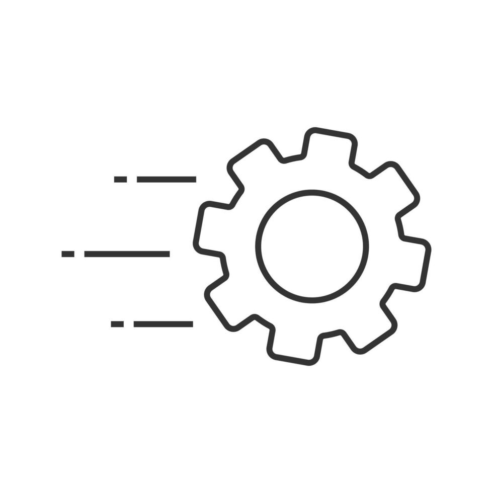 Flying cogwheel linear icon. Technological progress. Thin line illustration. Gear. Engineering services. Contour symbol. Vector isolated outline drawing