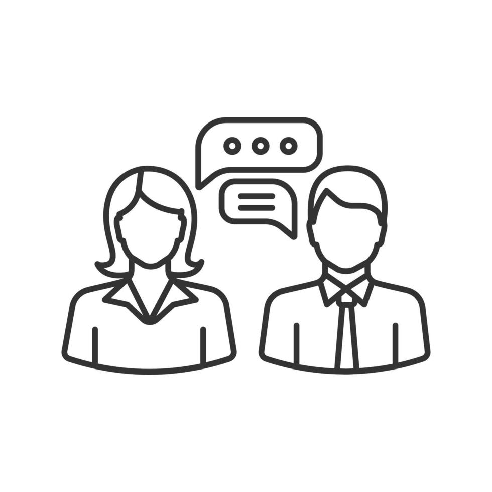 Business chat linear icon. Work discussions. Job interview. Thin line illustration. Business conversation. Contour symbol. Online support. Vector isolated outline drawing