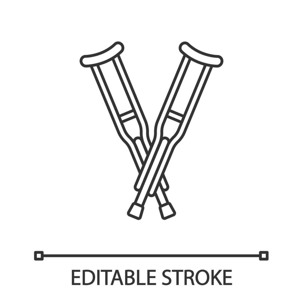 Axillary crutches linear icon. Underarm crutches. Thin line illustration. Mobility aid. Contour symbol. Vector isolated outline drawing. Editable stroke