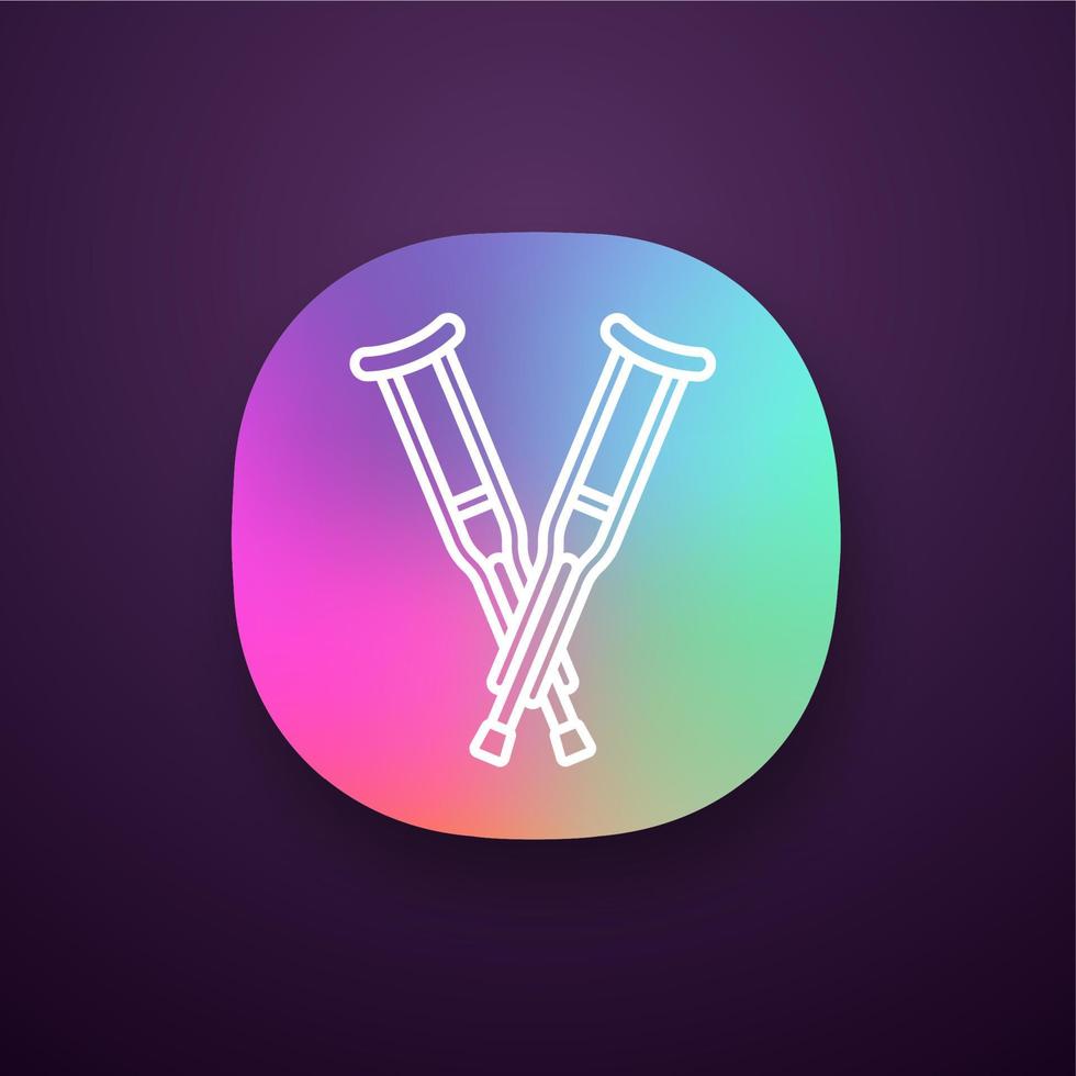Axillary crutches app icon. UI UX user interface. Underarm crutches. Mobility aid. Web or mobile application. Vector isolated illustration