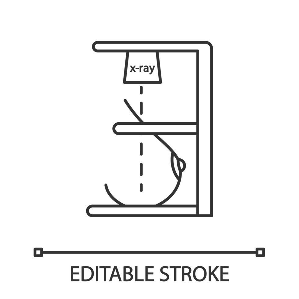 Mammography linear icon. Mastography. Breast radiography. Thin line illustration. Woman breast examination. Chest x-ray screening. Contour symbol. Vector isolated outline illustration. Editable stroke