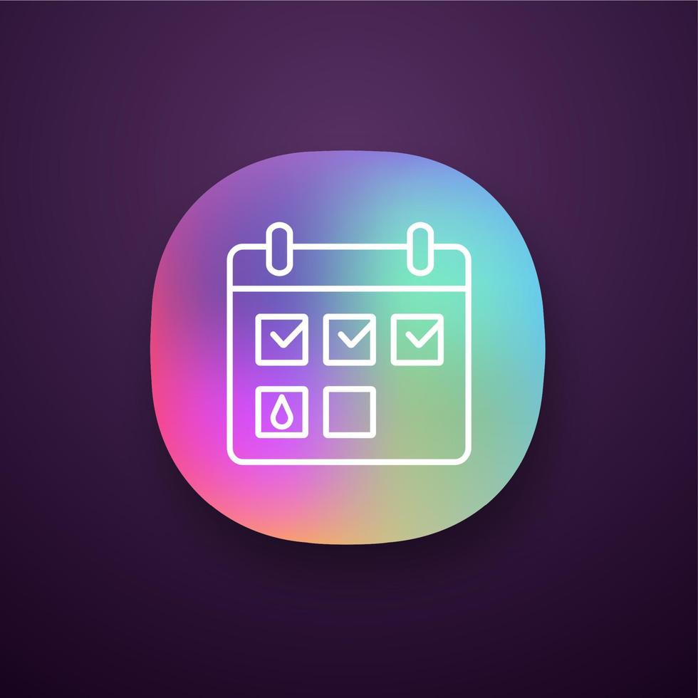 Menstrual calendar app icon. Period tracker. Pregnancy, ovulation calculator and calendar. UI UX user interface. Web or mobile application. Vector isolated illustration