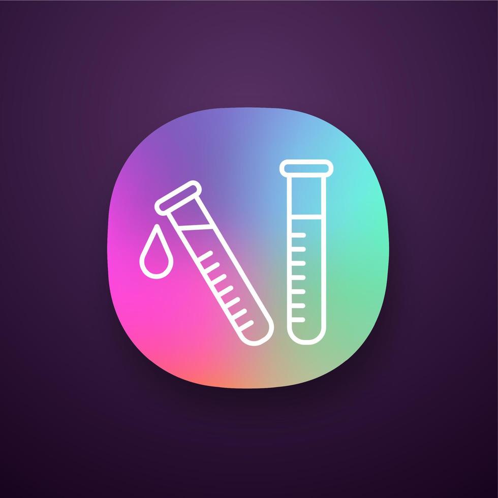 Laboratory test app icon. UI UX user interface. Lab diagnostics. Chemical research. Test tubes. Scientific laboratory. Web or mobile application. Vector isolated illustration