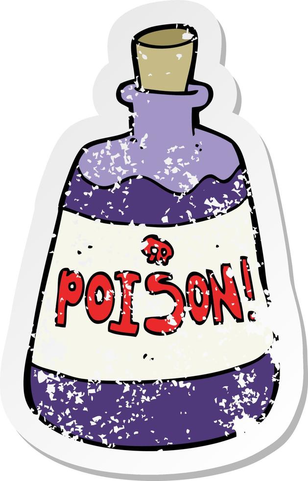 pegatina retro angustiada de una botella de dibujos animados de veneno vector