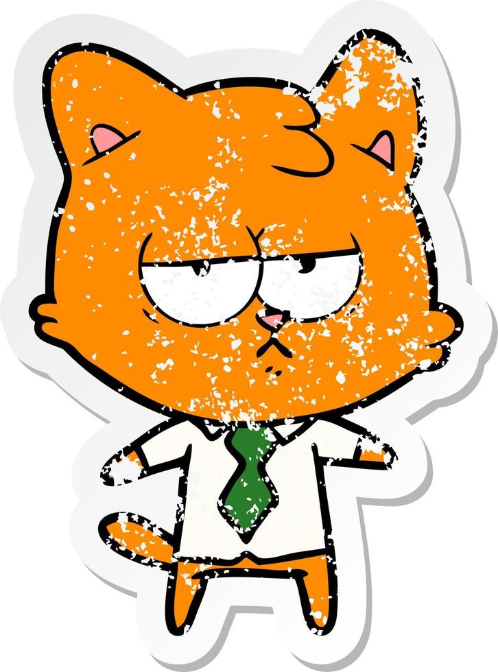 distressed sticker of a bored cartoon cat vector