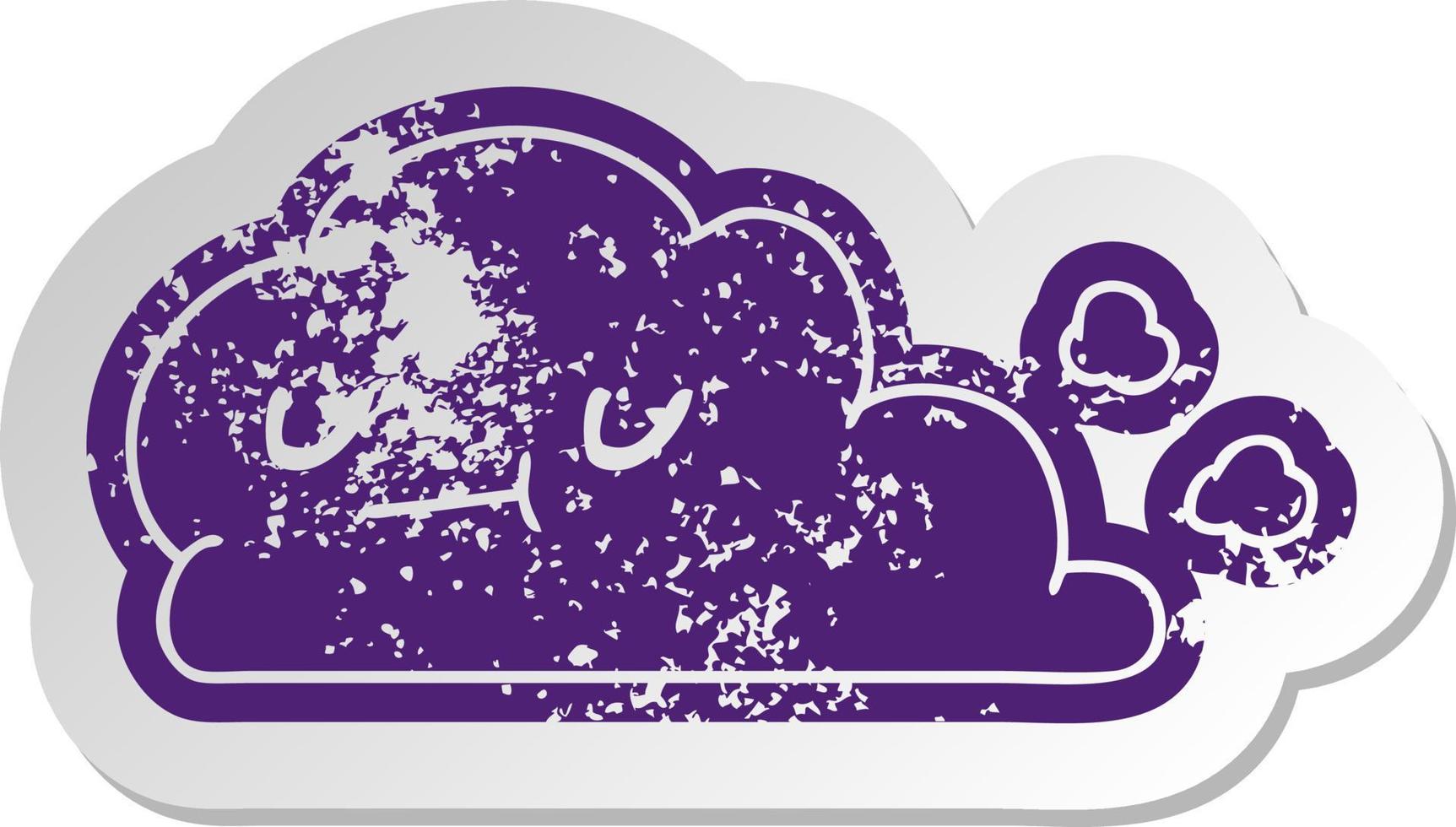 distressed old sticker of kawaii happy cloud vector
