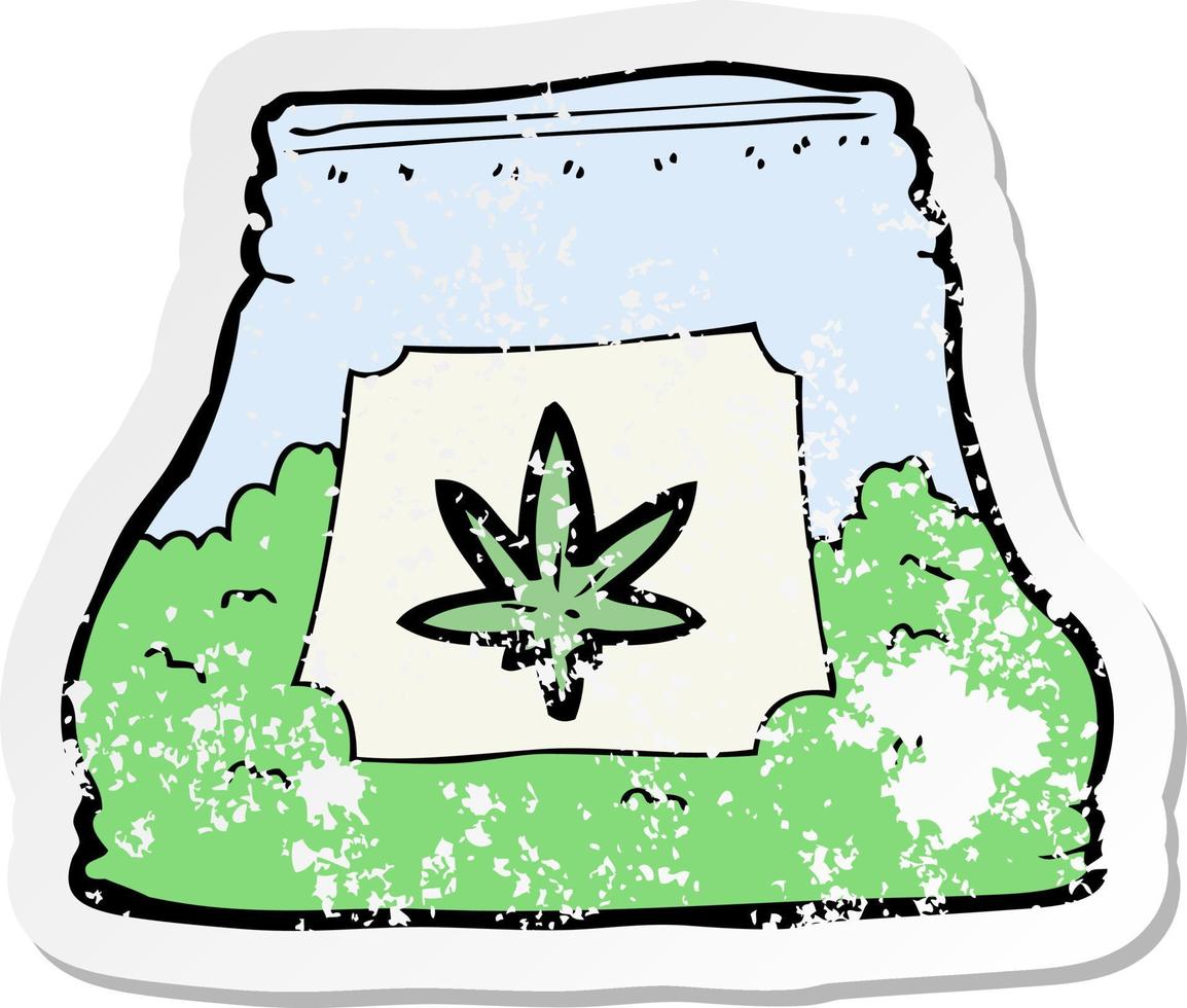 retro distressed sticker of a cartoon bag of weed vector