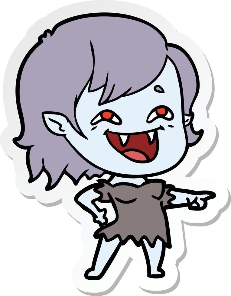 sticker of a cartoon laughing vampire girl vector