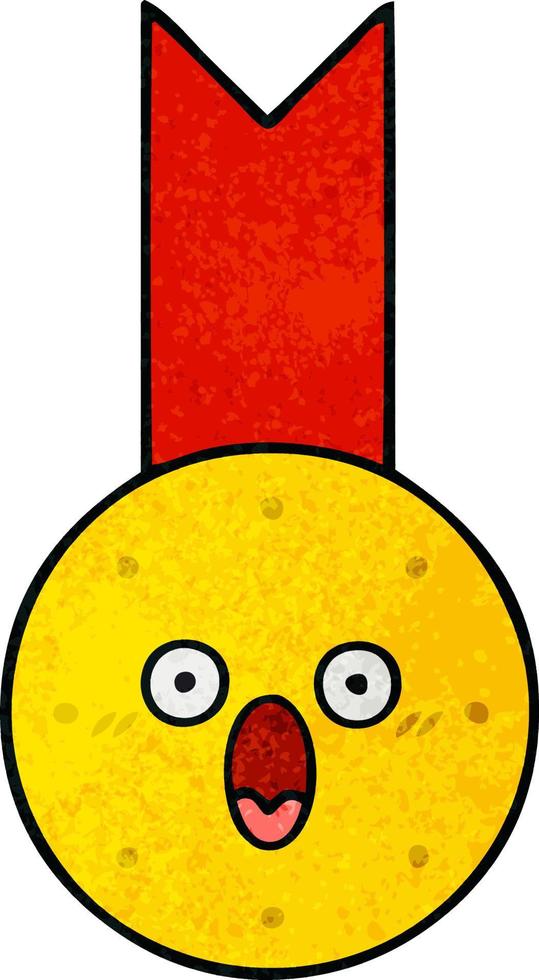 retro grunge texture cartoon gold medal vector