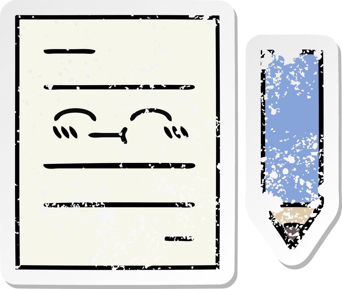 distressed sticker of a cute cartoon test paper vector