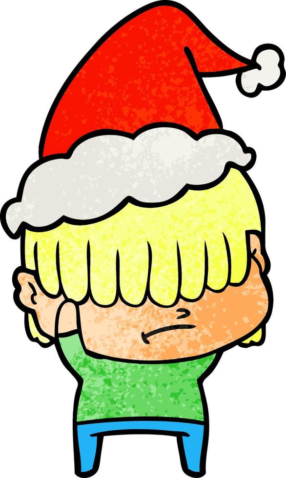 caricatura texturizada de un niño con cabello desordenado con sombrero de santa vector