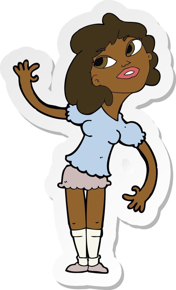 sticker of a cartoon woman waving vector