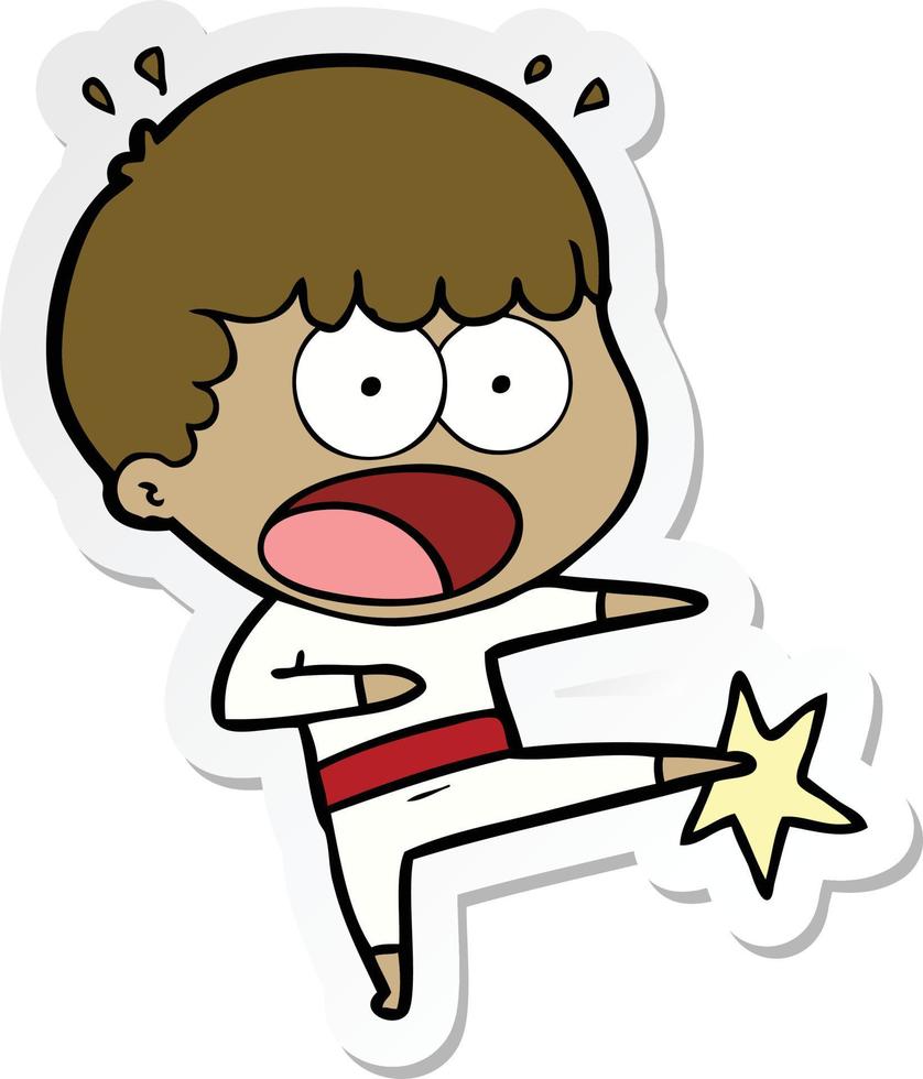 sticker of a cartoon boy karate kicking vector