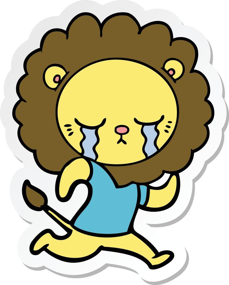 sticker of a crying cartoon lion vector