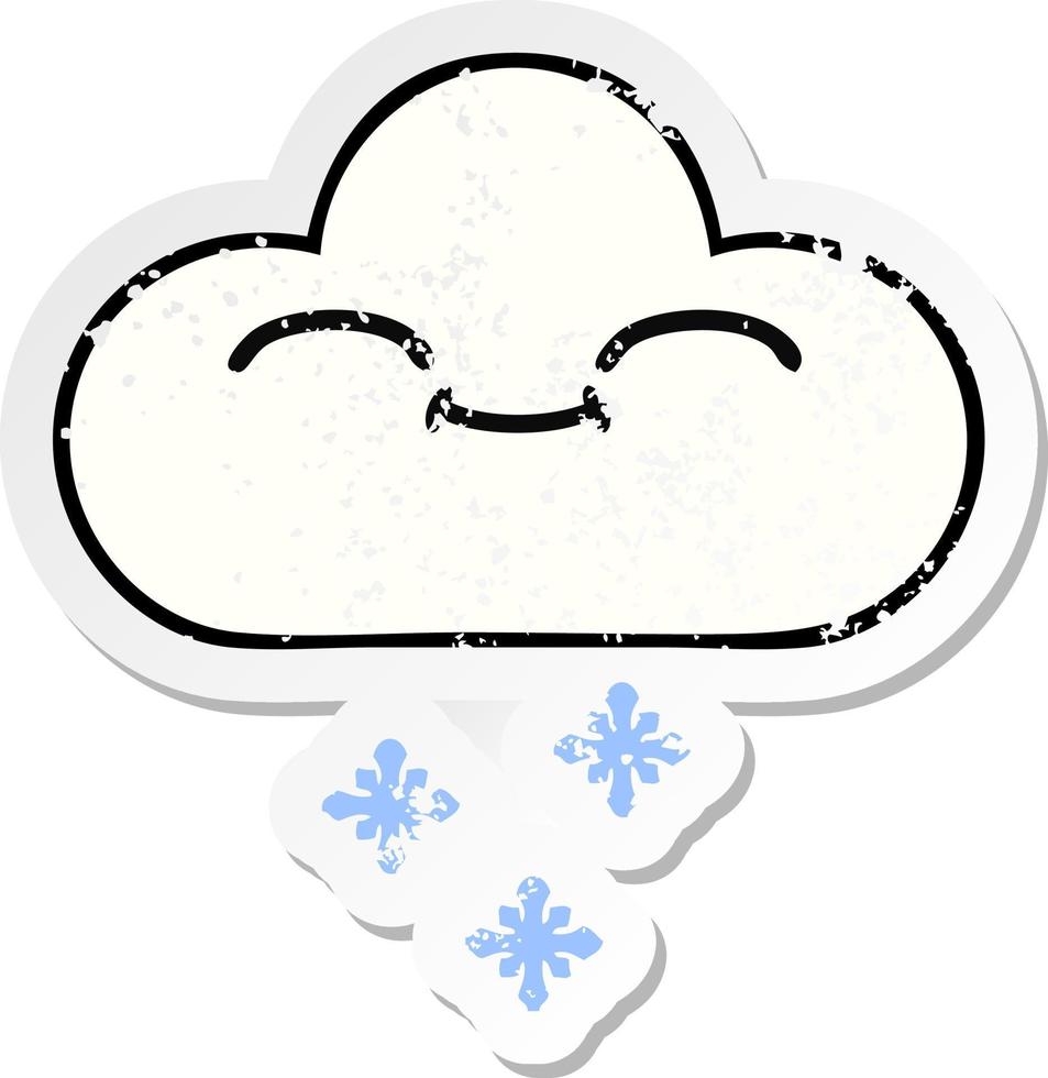 distressed sticker of a cute cartoon snow cloud vector