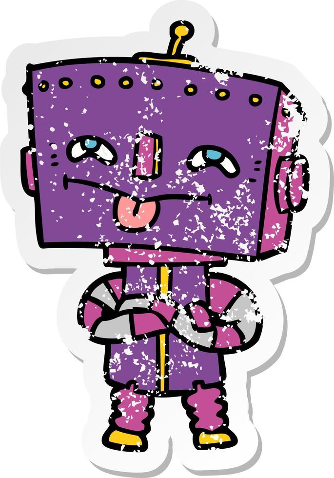 distressed sticker of a cartoon robot vector