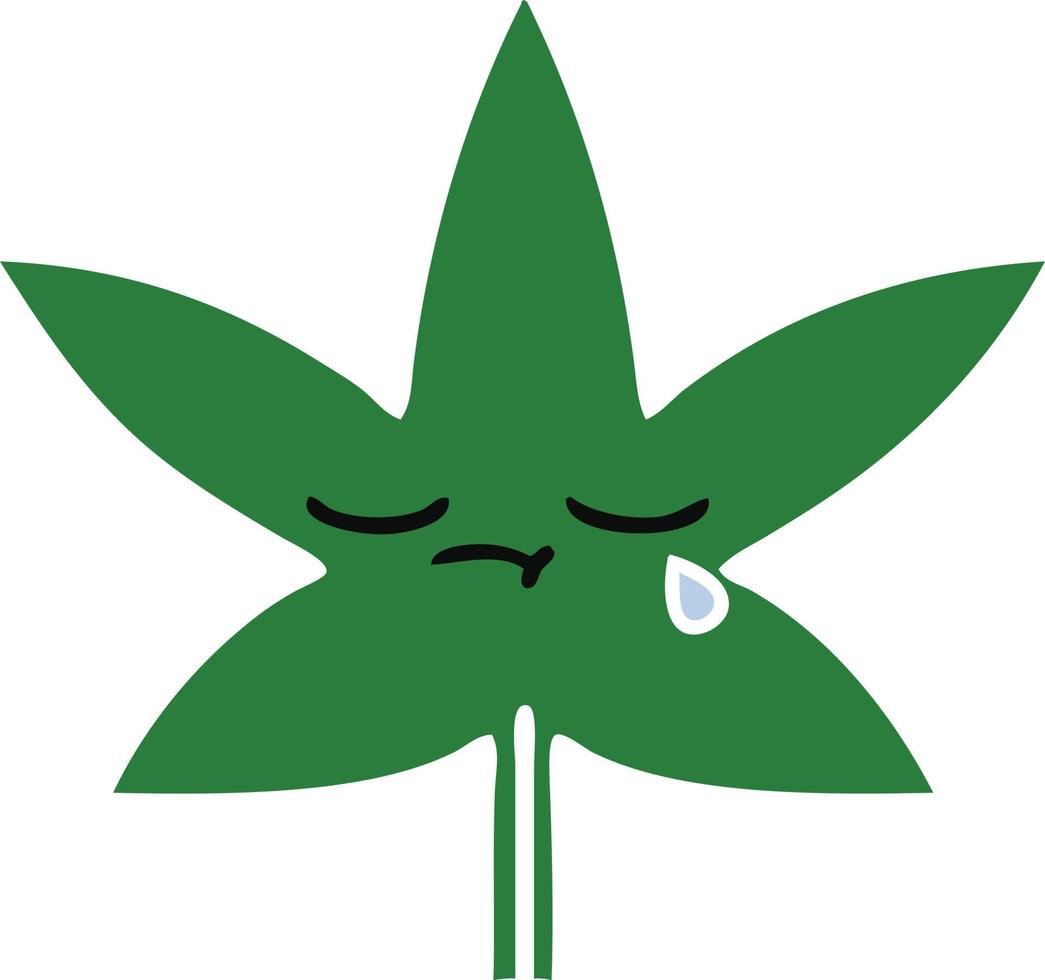 flat color retro cartoon marijuana leaf vector