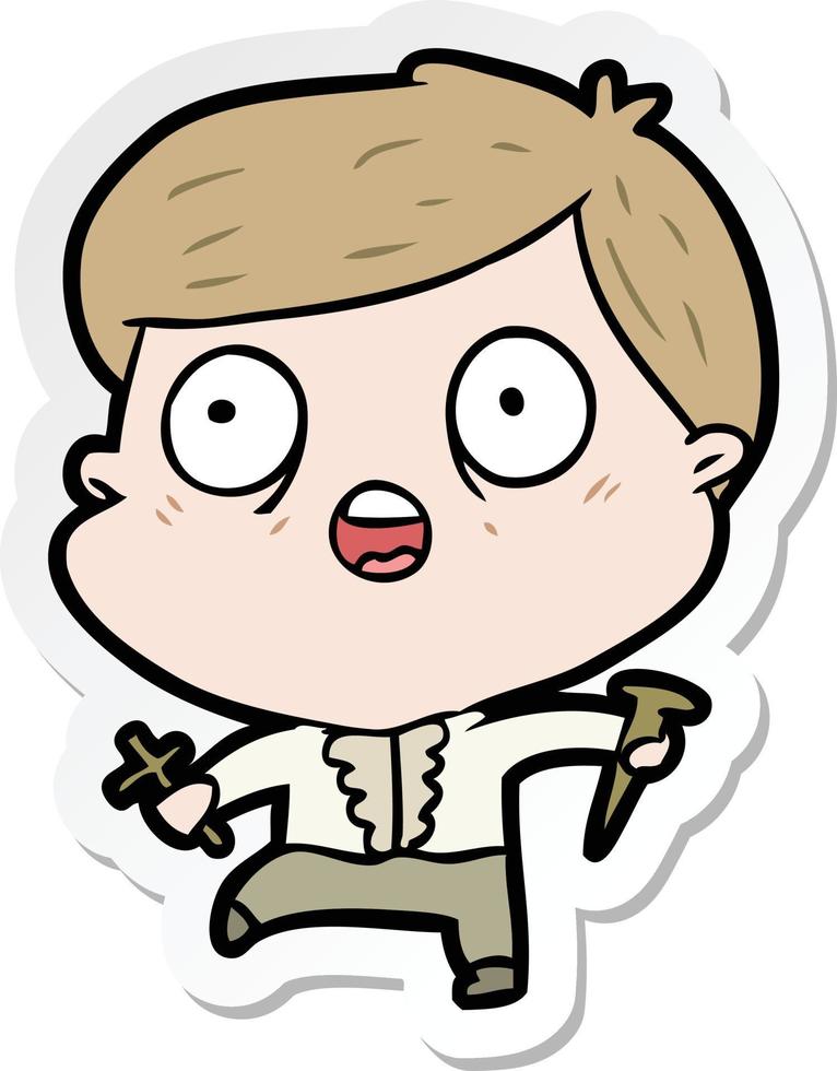 sticker of a cartoon man hunting vampires vector