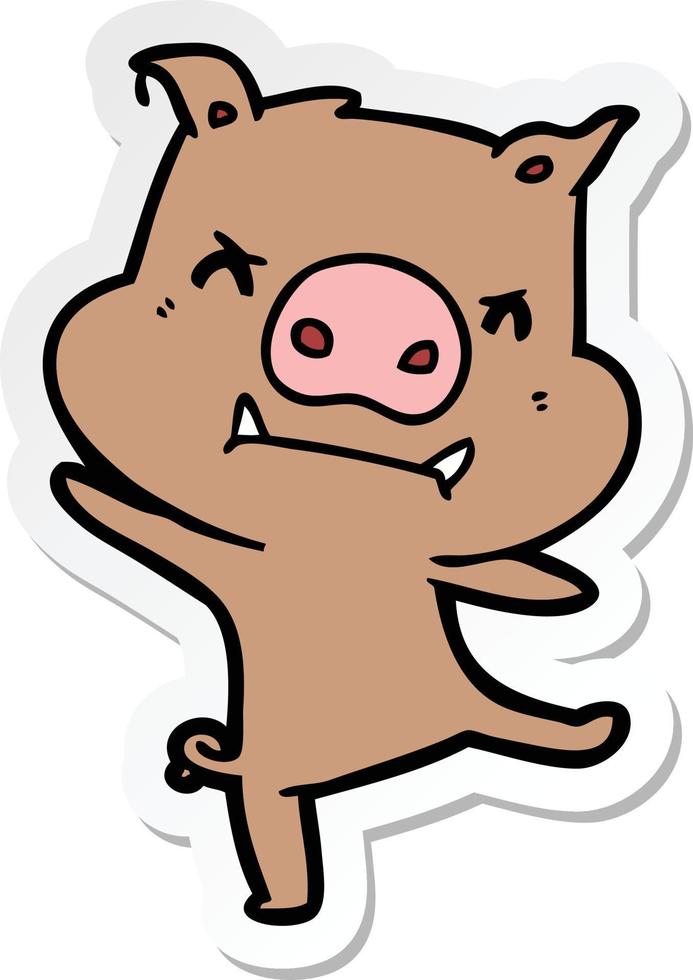 sticker of a angry cartoon pig vector