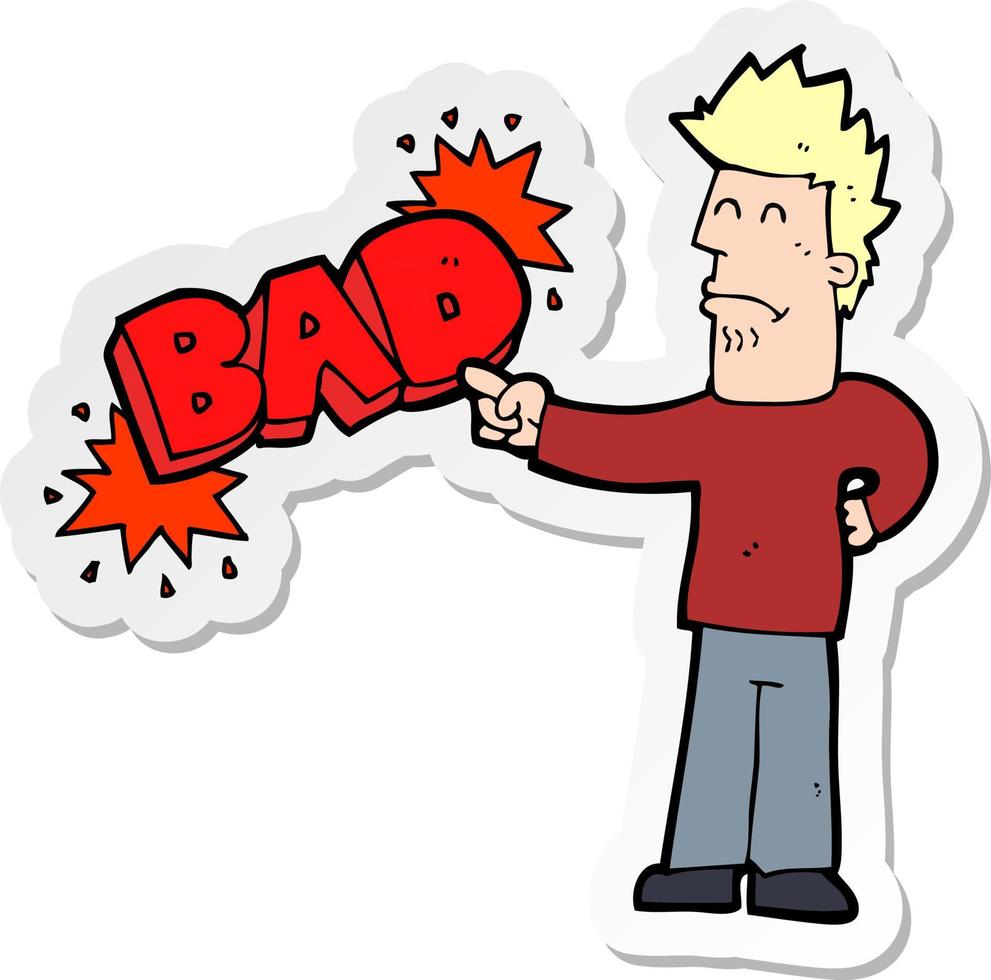 sticker of a cartoon man pointing out the bad vector