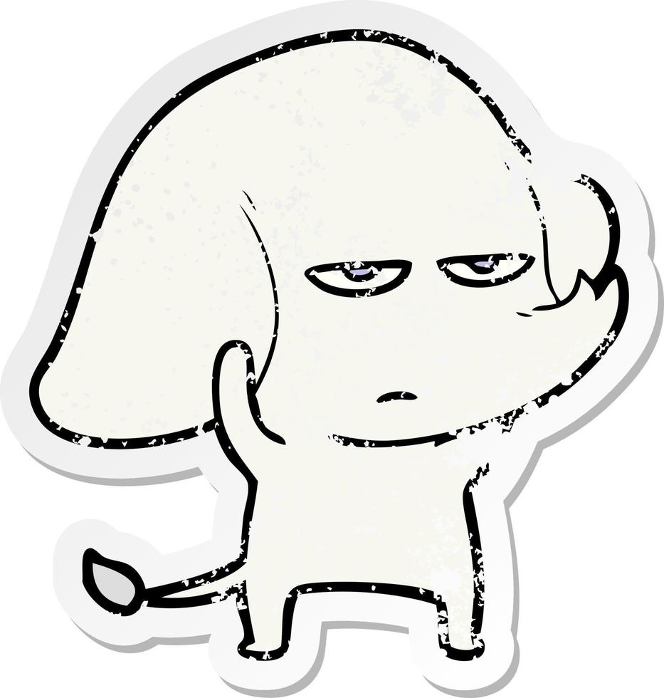 distressed sticker of a annoyed cartoon elephant vector