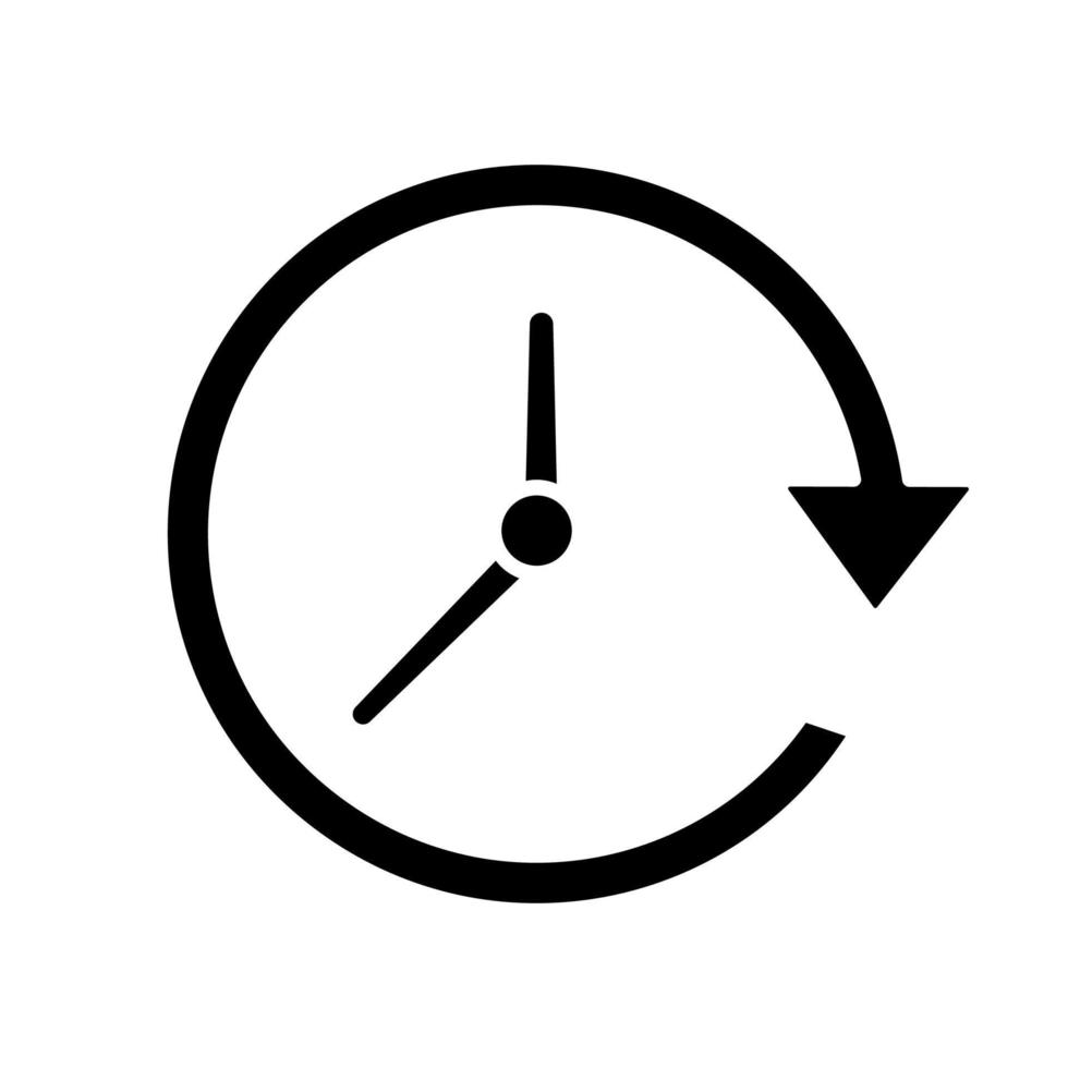 actualizar icono de glifo. agujas del reloj. reloj con flecha circular. símbolo de la silueta. espacio negativo. ilustración vectorial aislada vector