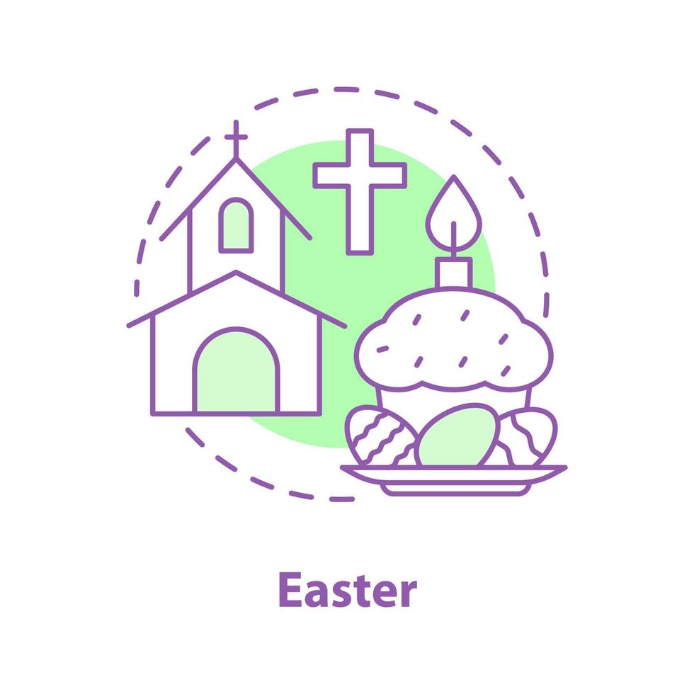 Easter concept icon. Pascha. Religious holiday idea thin line illustration. Easter cake, church. Vector isolated outline drawing