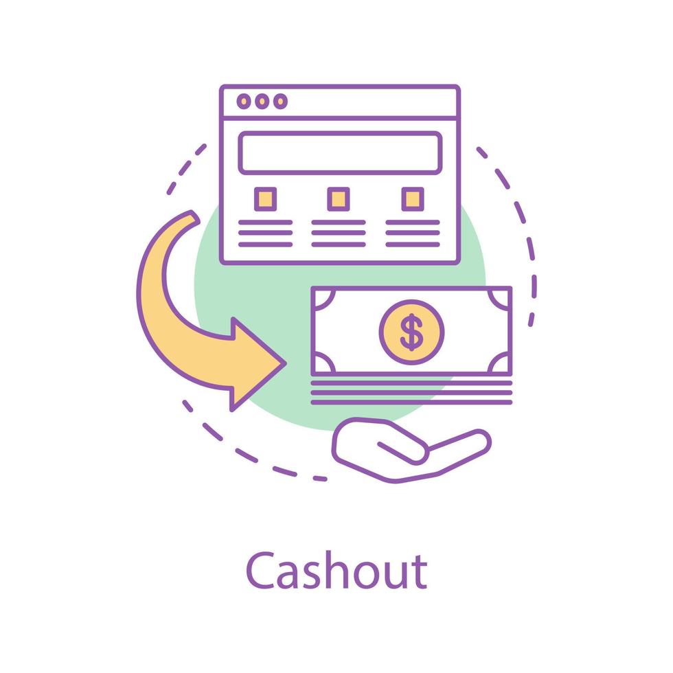Cashout concept icon. Online banking. Funds withdrawing idea thin line illustration. Internet payment. Vector isolated outline drawing