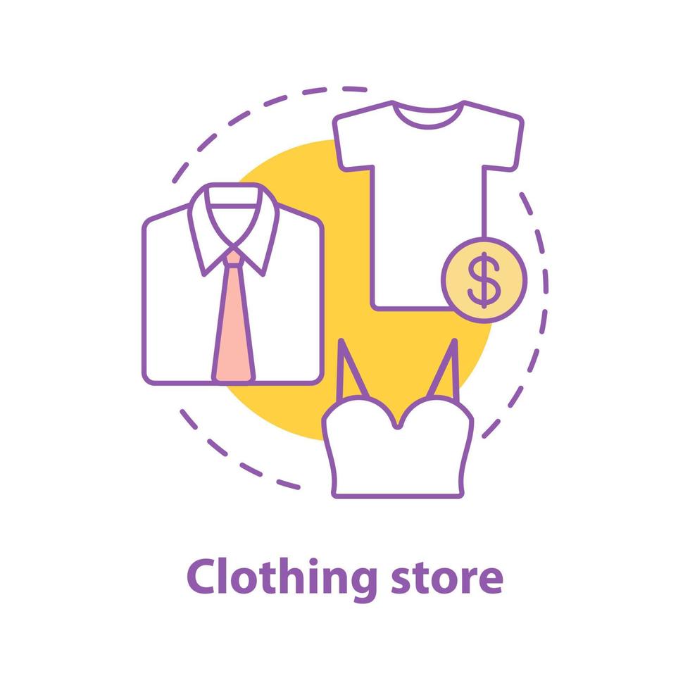 icono de concepto de tienda de ropa. Ilustración de línea fina de idea de compras. compra de ropa. haciendo la compra. dibujo de contorno aislado vectorial vector