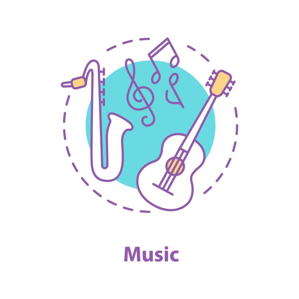 Music concept icon. Music festival or concert idea. Thin line illustration. Symphony orchestra. Guitar, saxophone. Vector isolated outline drawing