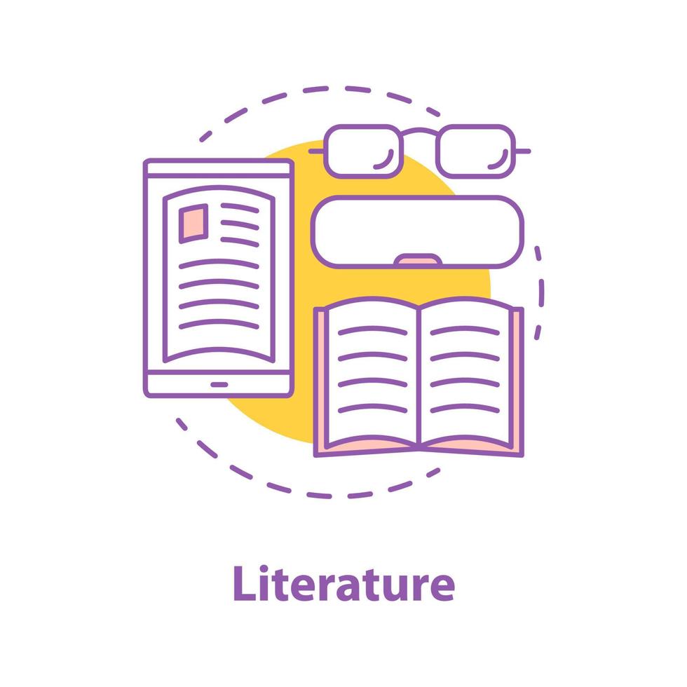 Literature concept icon. Library idea thin line illustration. Books reading. Vector isolated outline drawing