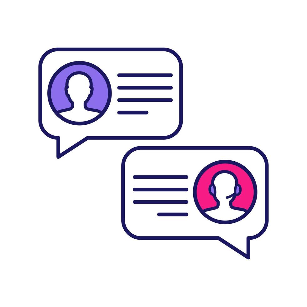 Customer live chat color icon. Clients care service. Online communication with clients. Customer support chat. Website manager. Service request. Isolated vector illustration