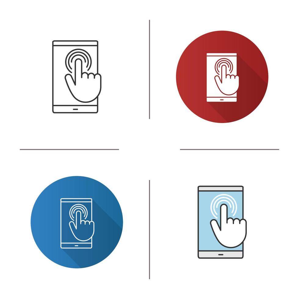 Smartphone touchscreen icon. Double tap touch gesture. Mobile phone. Flat design, linear and color styles. Isolated vector illustrations