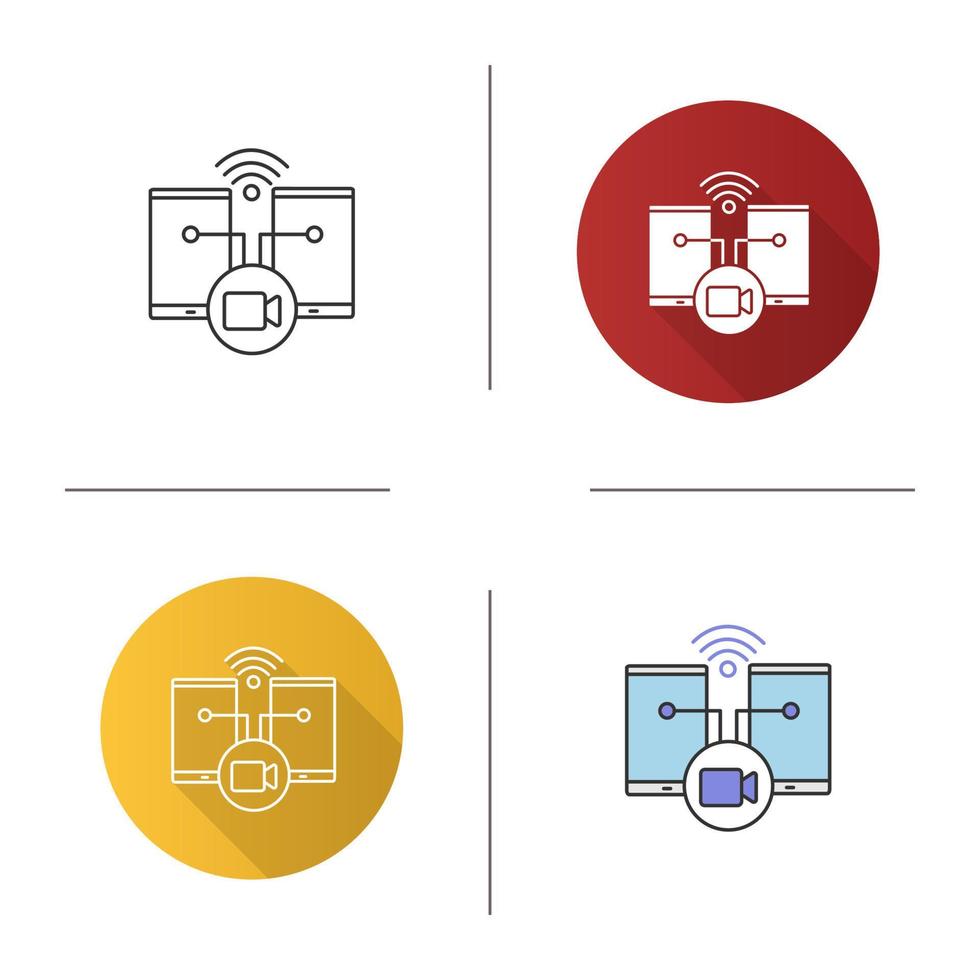 Video message or call icon. Video file sending. Flat design, linear and color styles. Isolated vector illustrations