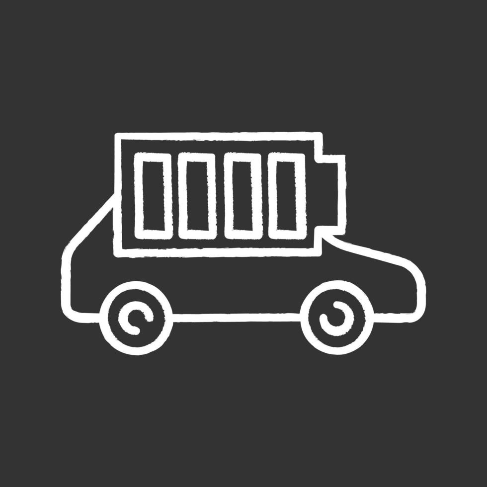 Fully charged electric car battery chalk icon. Auto charge completed. Eco friendly automobile battery level indicator. Isolated vector chalkboard illustrations