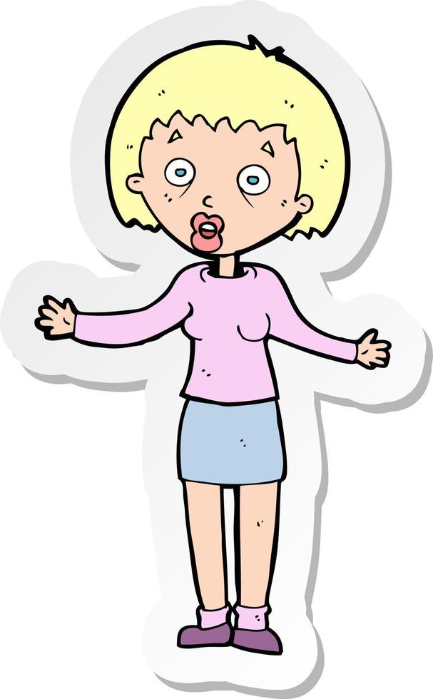 sticker of a cartoon woman making excuses vector
