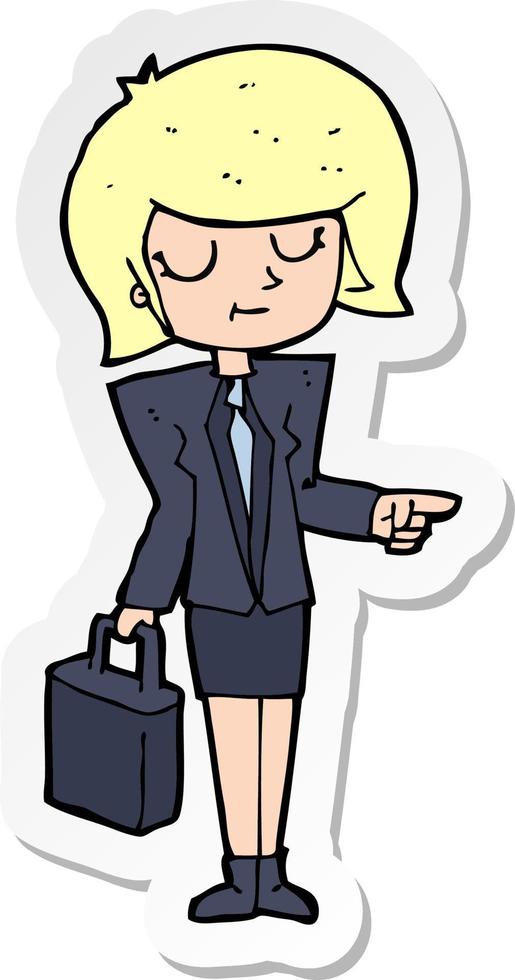 sticker of a cartoon businesswoman pointing vector