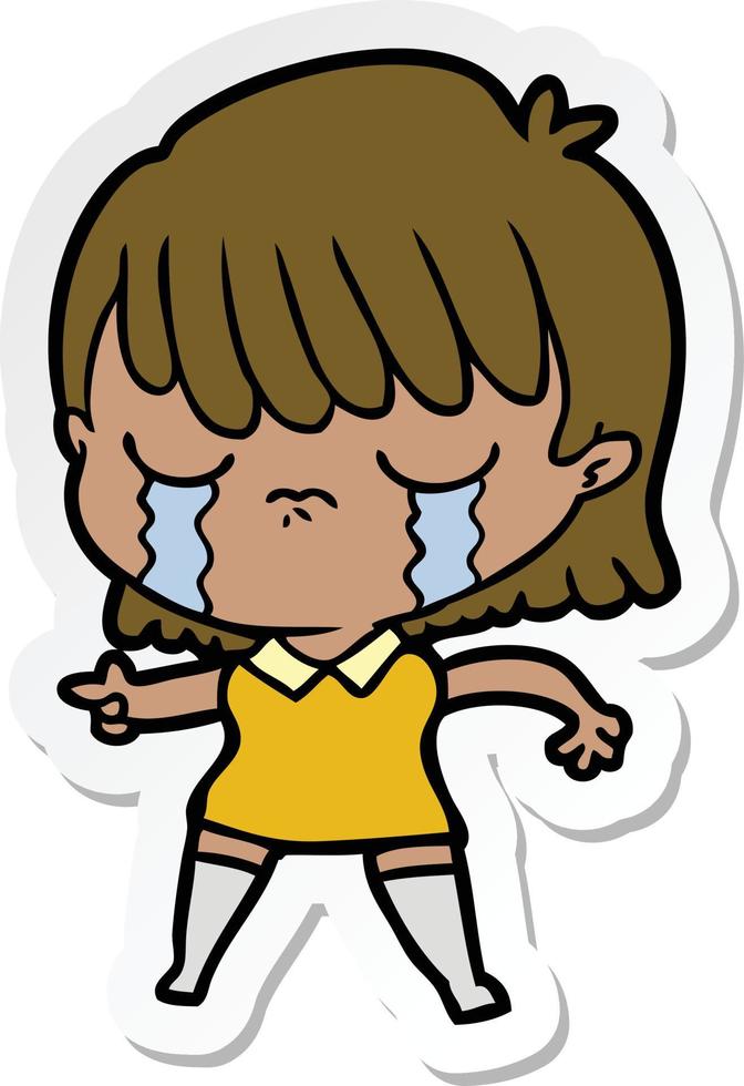 sticker of a cartoon woman crying vector