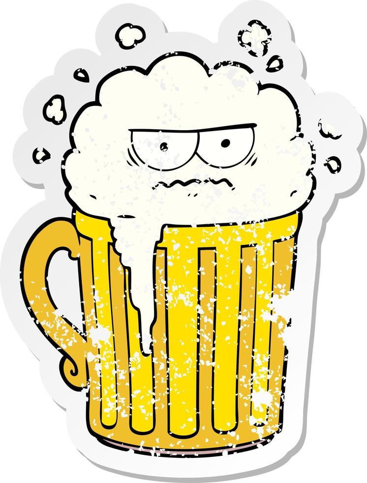 distressed sticker of a cartoon mug of beer vector