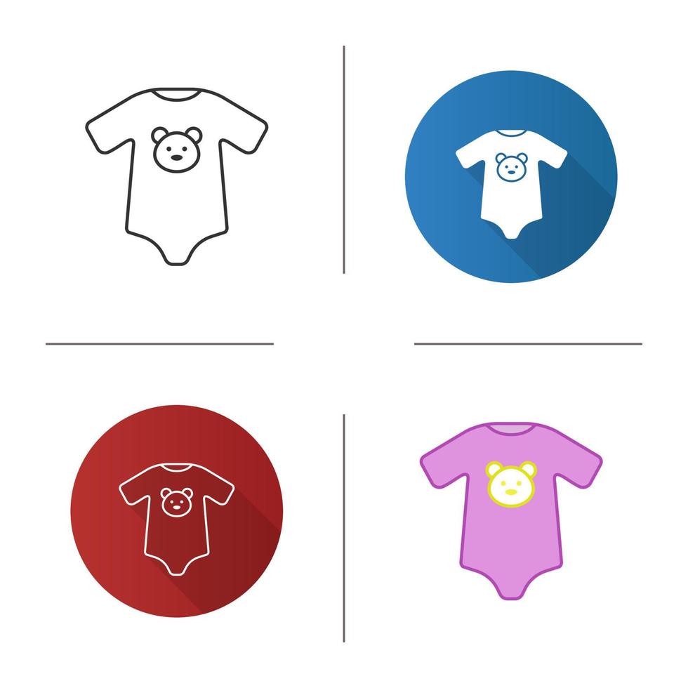 Baby bodysuit icon. Newborn baby clothes. Flat design, linear and color styles. Isolated vector illustrations