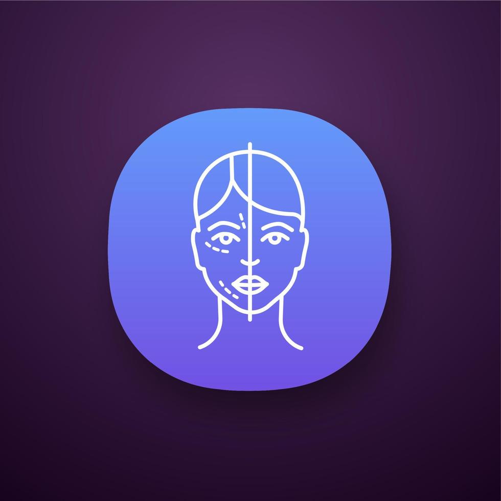 antes y después del icono de la aplicación de inyección de neurotoxinas. procedimiento cosmético. rejuvenecimiento facial. medicina estética. cosmetología. interfaz de usuario ui ux. aplicación web o móvil. vector ilustración aislada