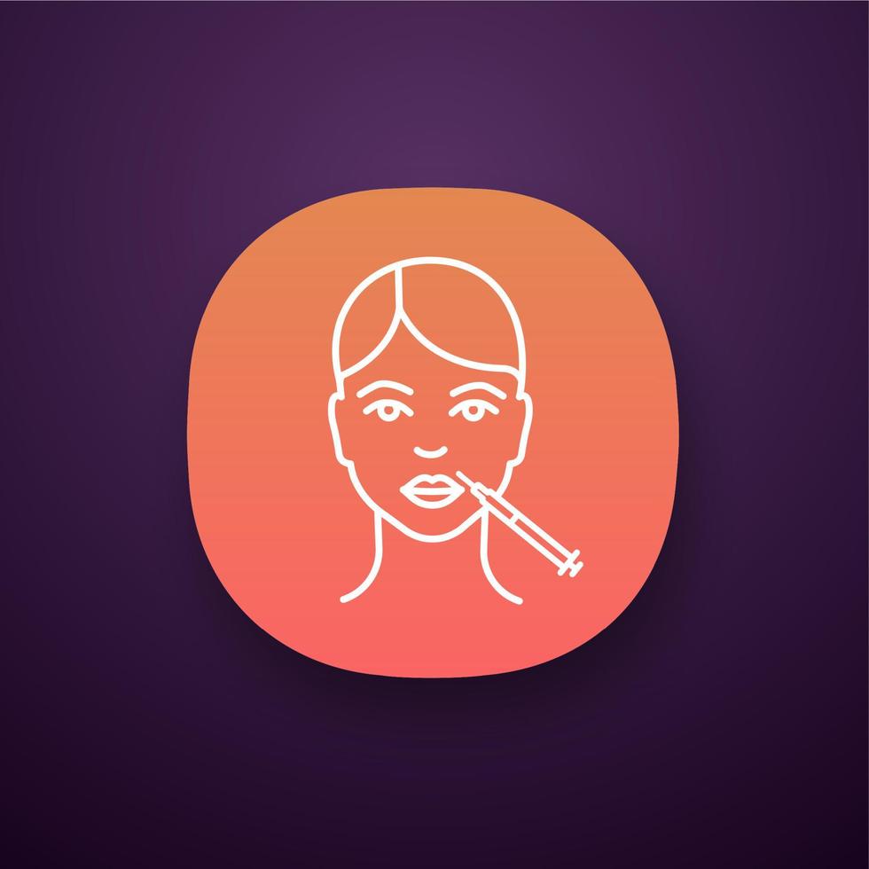 Lips neurotoxin injection app icon. Anti wrinkle injection. Lips augmentation. Cosmetic procedure. Facial rejuvenation. Cosmetology. UI UX user interface. Web application. Vector isolated illustration
