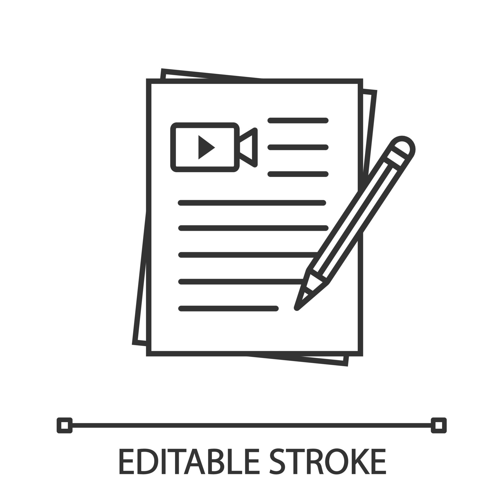 Movie scripts linear icon. Screenplay writing. Thin line illustration.  Scenario. Film making. Contour symbol. Vector isolated outline drawing.  Editable stroke 10432779 Vector Art at Vecteezy