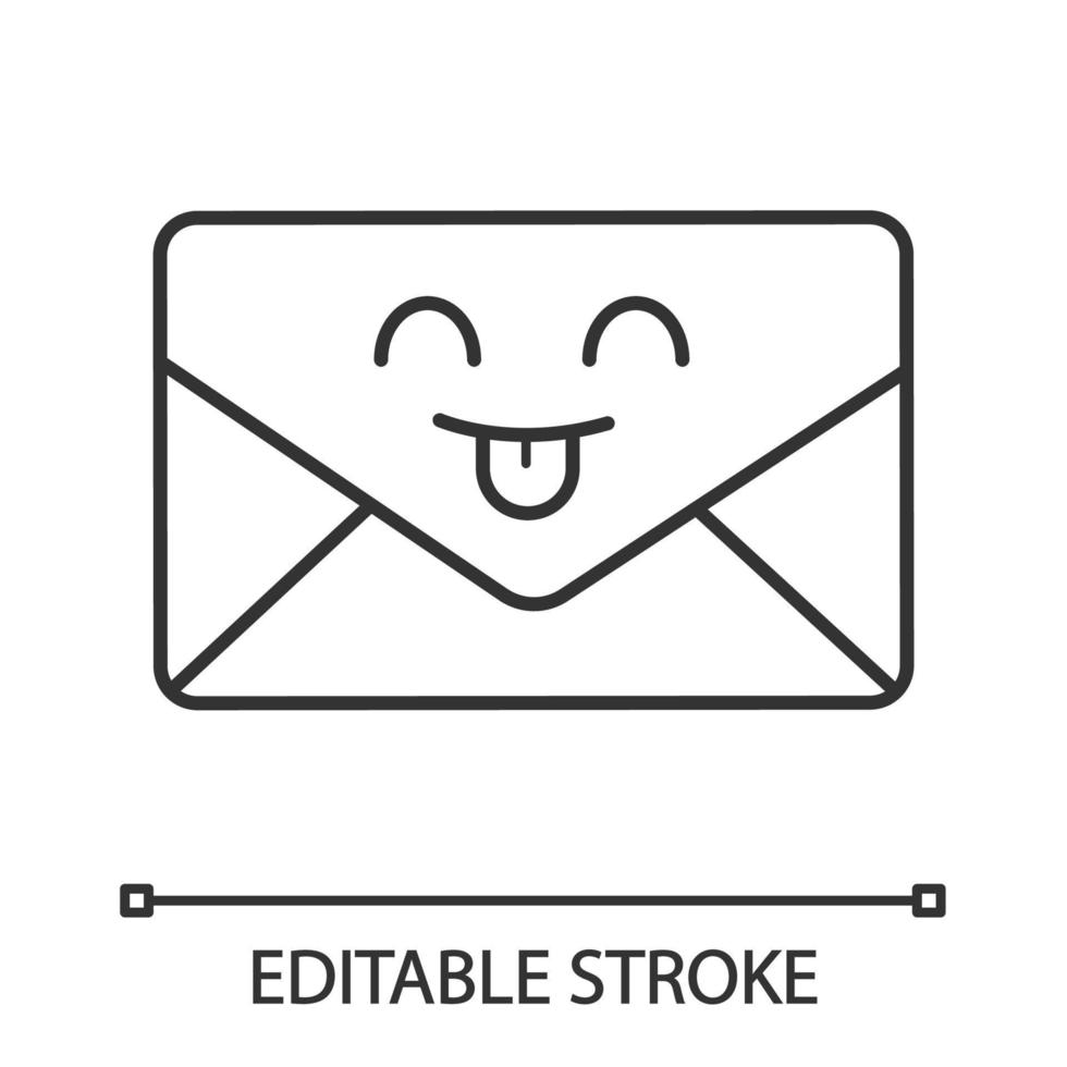 Smiling email character linear icon. Quick and easy messenger. Thin line illustration. Envelope. Letter. Mailing. Emoji, emoticon. Contour symbol. Vector isolated outline drawing. Editable stroke
