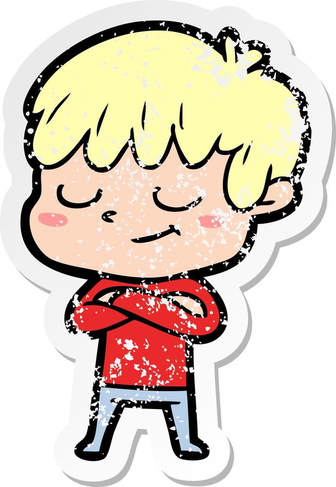 distressed sticker of a cartoon happy boy vector