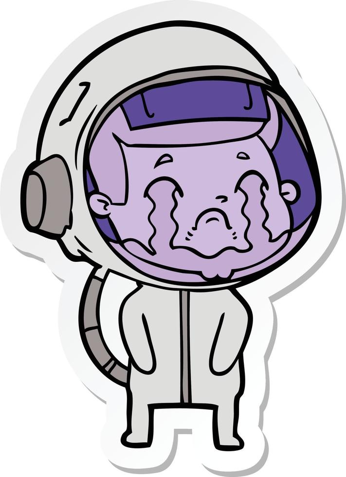 sticker of a cartoon crying astronaut vector